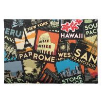 Travel posters retro vintage europe asia usa placemats