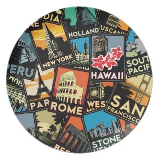 Travel posters retro vintage europe asia usa plate