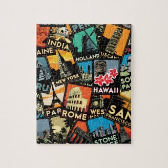 Travel posters retro vintage europe asia usa puzzle