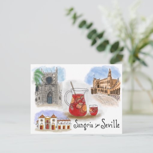 Travel Sketch Postcard Sangria In Seville Spain Postcard Zazzle