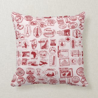 Travel Stamps Pattern Pillow