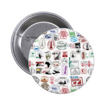Travel Stamps Pattern Pinback Buttons