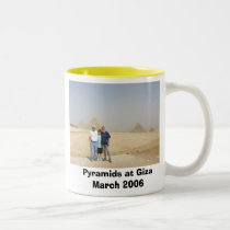 Travelers at Pyramids, Pyramids at Giza mugs by michanet Travelers at Pyramids, Pyramids at Giza mugs