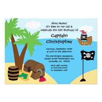 Treasure chest pirate birthday party invitation