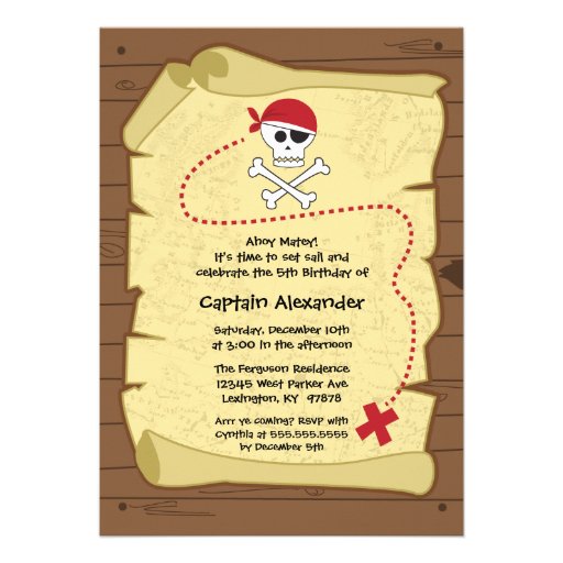 Treasure map pirate birthday party invitation
