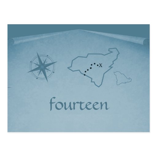 Treasure Map Table Number Postcard, Blue