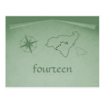 Treasure Map Table Number Postcard, Green