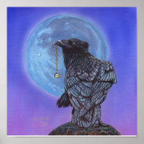 Treasure Seeker Raven Crow Moon Stone Blue Moon Print