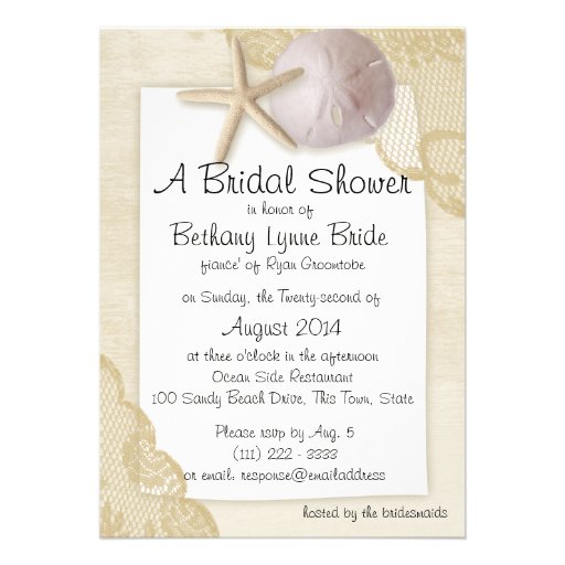 Treasured Beach and Antique Lace Bridal Showerd Personalized Invitations