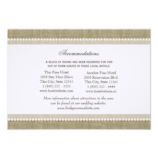 Treasured Hearts Burlap Look Directions Insert Personalized Announcement