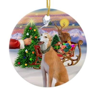 Treat for a Light Red Greyhound Christmas Tree Ornament