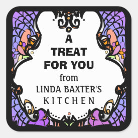 Treat for You Purple White Black Halloween Custom Square Sticker