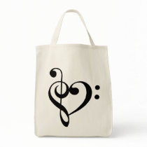 Treble and Bass Clefs Heart (black) Bag by thevibemerchants Treble and Bass Clefs Heart (black) Bag