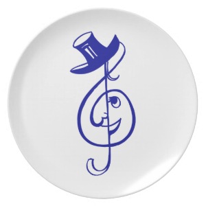 treble blue clef face top hat music design.png plate