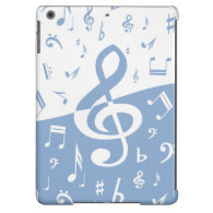 Treble Clef and Music Notes in Sky Blue and White iPad Air Cases