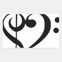 Treble Clef Base Clef Heart Rectangular Sticker