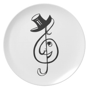 treble clef face top hat music design black.png dinner plates