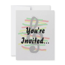 Treble Clef Graphic Black with Red Yellow Green Custom Invitations