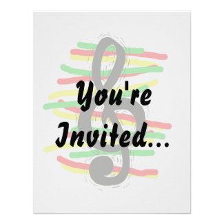 Treble Clef Graphic Black with Red Yellow Green Custom Invitations