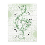Treble clef green scrollwork sol note key post cards
