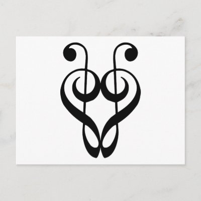 treble clef and bass clef. Two mirror-image treble clefs