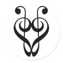 Treble clef heart (black) stickers by thevibemerchants Treble clef heart (black) stickers