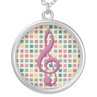 Treble Clef Mosaic Pattern Pink and Teal Necklaces
