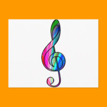 Treble clef note in color_ postcards