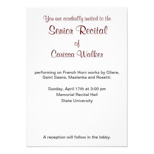 Treble Clef Recital Personalized Invitation
