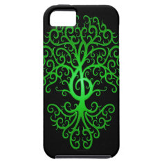 Treble Clef Tree, green & black iPhone 5 Case