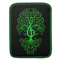 Treble Clef Tree, green & black Sleeve For iPads