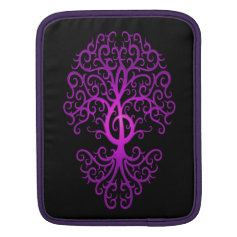 Treble Clef Tree, purple & black iPad Sleeves
