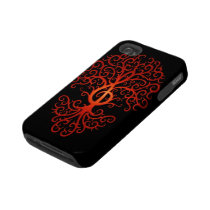Treble Clef Tree, red & black Tough Iphone 4 Covers