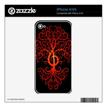 Treble Clef Tree, red & black Decals For Iphone 4