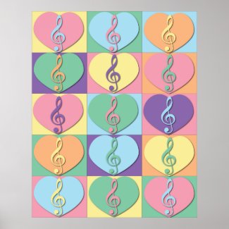 Treble Clefs and Hearts Poster
