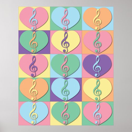Treble Clefs and Hearts Poster