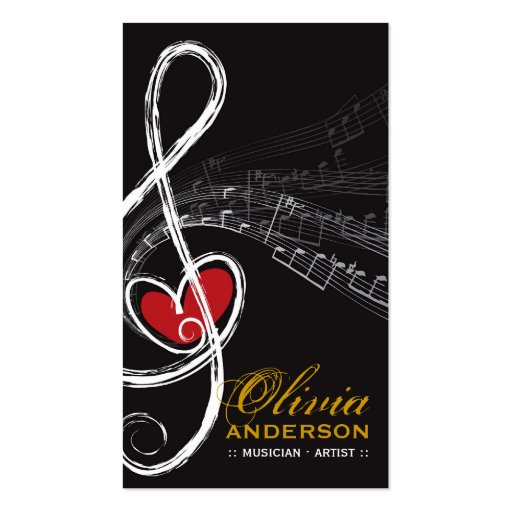 Treble Love Heart Music Musical Notes Symphony Business Card Templates (front side)