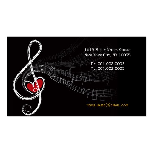 Treble Love Heart Music Musical Notes Symphony Business Cards (back side)