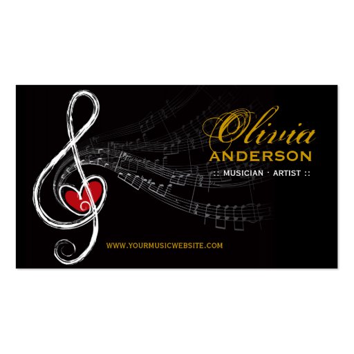 Treble Love Heart Music Musical Notes Symphony Business Cards (front side)