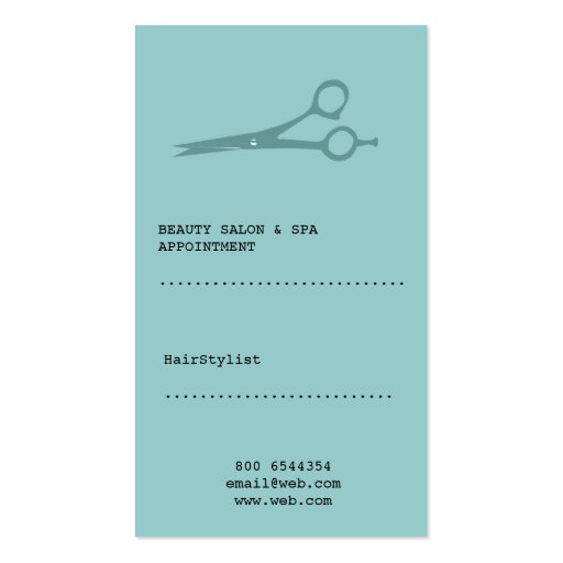 Tredy Scissors Hair Stylist Salon Business Card (back side)
