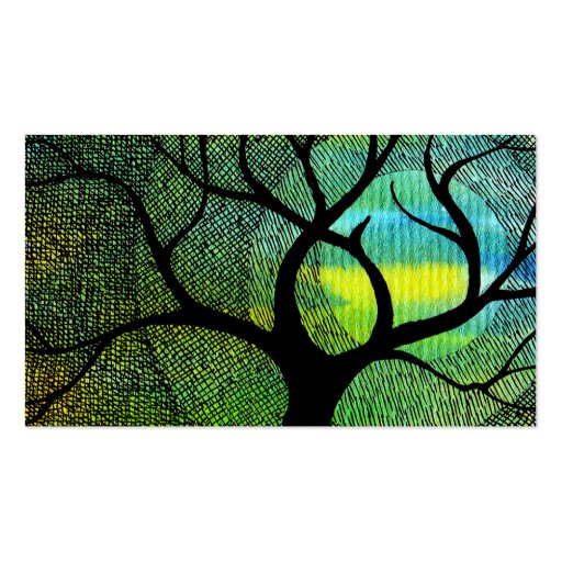 Tree and Moon - Blue and Yellow Watercolors Business Cards (back side)