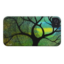 Tree and Moon - Blue and Yellow Watercolors Case-Mate iPhone 4 Cases
