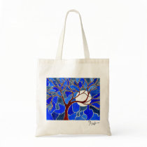 Tree and Moon on Canvas - Blue Bag