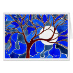 Tree and Moon on Canvas - Blue Greeting Cards