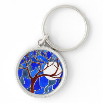 Tree and Moon on Canvas - Blue Keychains