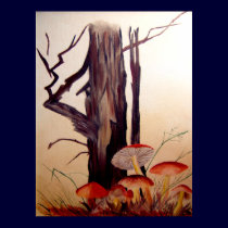 Tree and Mushrooms Print by artbyjolyn Tree and Mushrooms Print