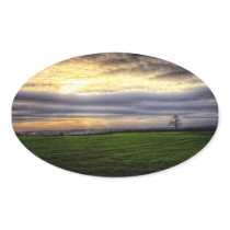 Tree at sunset HDR photography oval sticker stickers