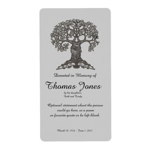 Tree Book Donated in Memory of Bookplate .. Labels | Zazzle