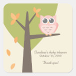 Tree Branch Pink Owl Autumn Baby Shower Thank You Square Sticker