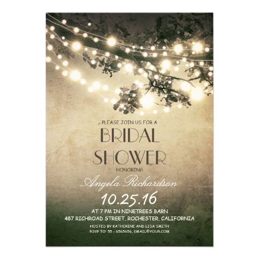 tree branches & string lights bridal shower custom invitations